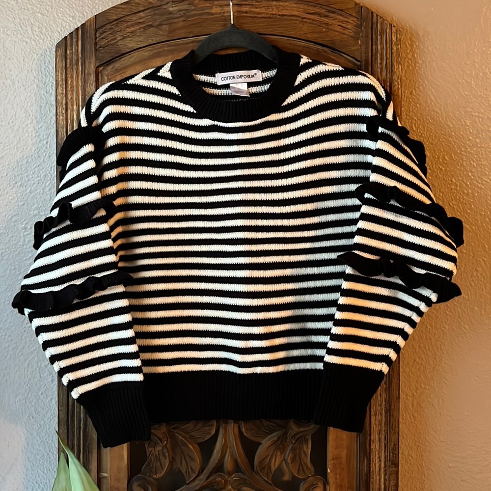 Cotton Emporium Striped Knit Cropped Sweater